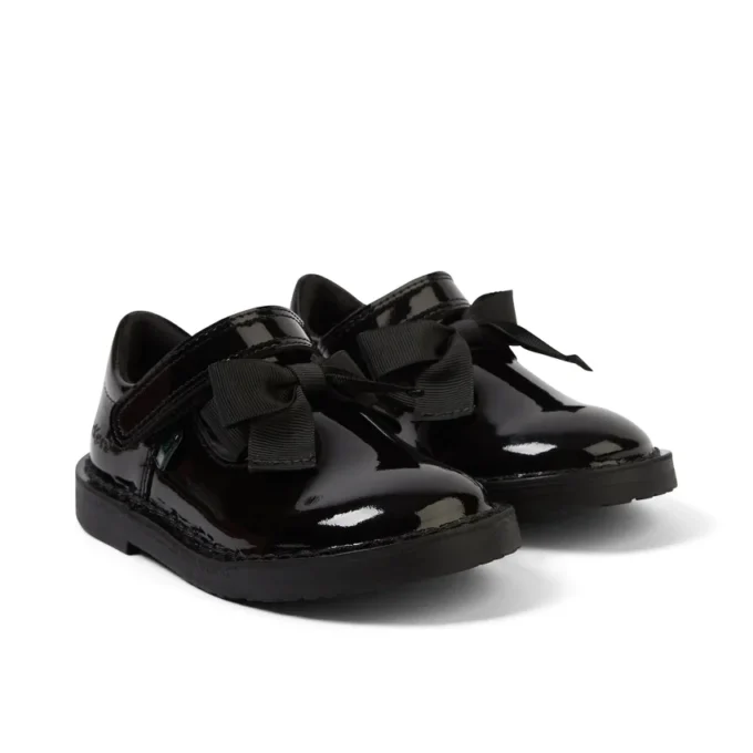 Chaussures Adlar T Bar Bow en cuir verni noir pour petite fille