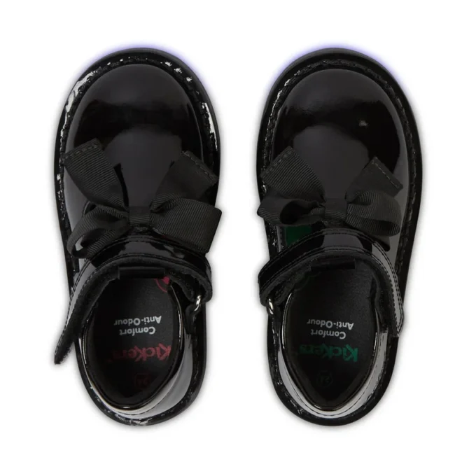 Chaussures Adlar T Bar Bow en cuir verni noir pour petite fille