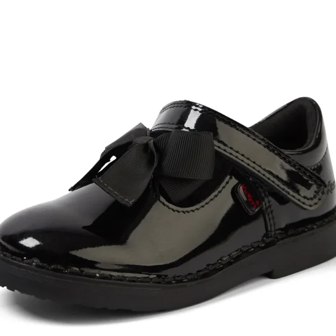 Chaussures Adlar T Bar Bow en cuir verni noir pour petite fille