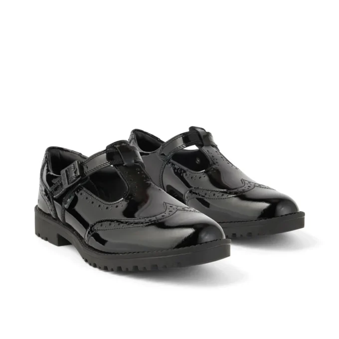 Chaussures à bride en T Lachly Brogue en cuir verni noir pour filles