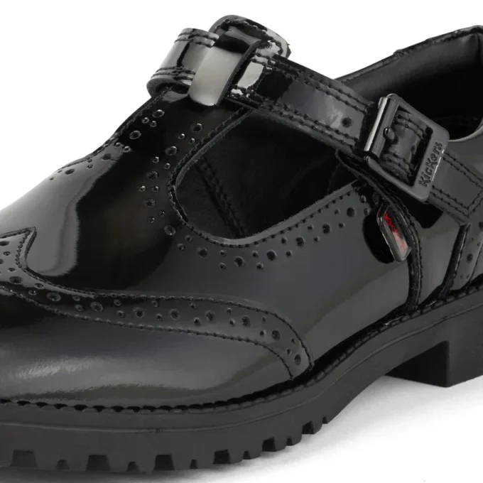 Chaussures à bride en T Lachly Brogue en cuir verni noir pour filles