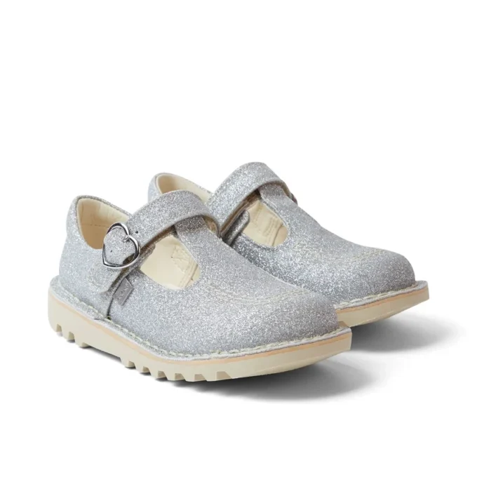 Chaussures à bride en T pour bébés filles Kick T-Bar Glitter Cosmic Textile Silver