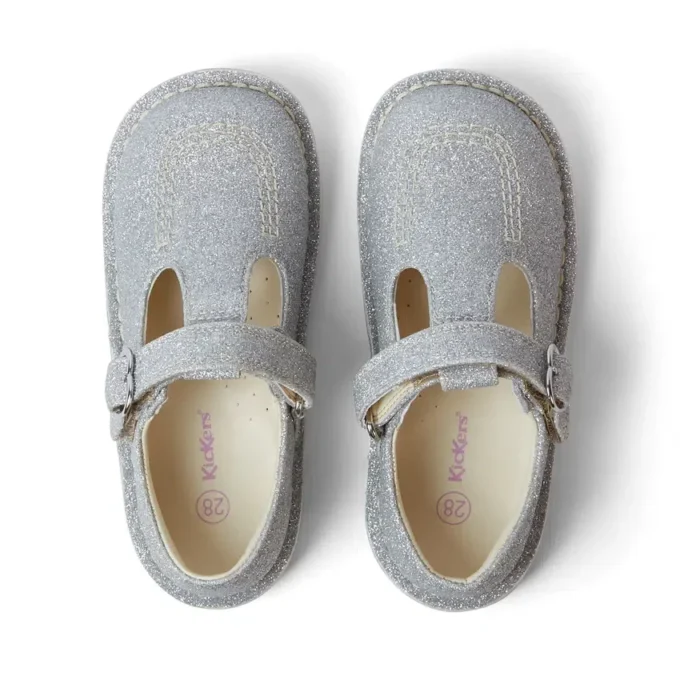 Chaussures à bride en T pour bébés filles Kick T-Bar Glitter Cosmic Textile Silver