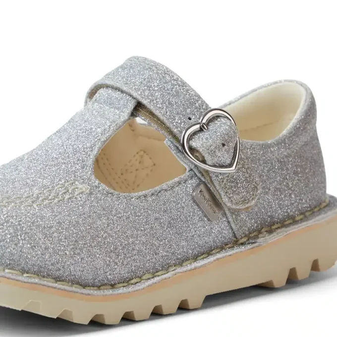 Chaussures à bride en T pour bébés filles Kick T-Bar Glitter Cosmic Textile Silver