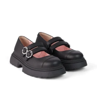 Chaussures en cuir Kenzi MJ pour jeunes filles, noir