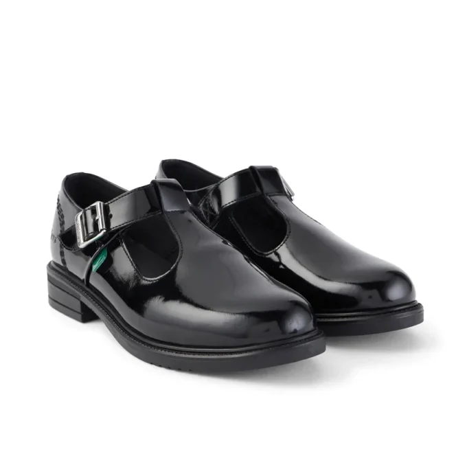 Chaussures en cuir Lach T-Bar pour jeunes filles, noir