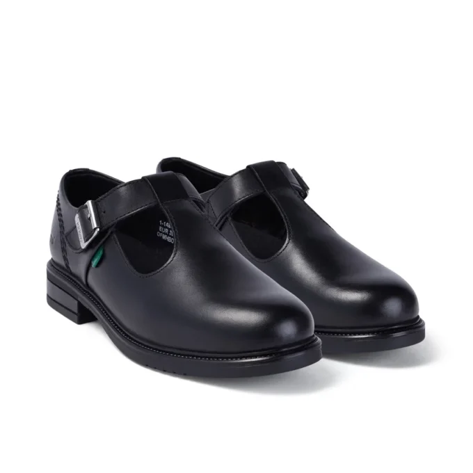 Chaussures en cuir Lach T-Bar pour jeunes filles, noir