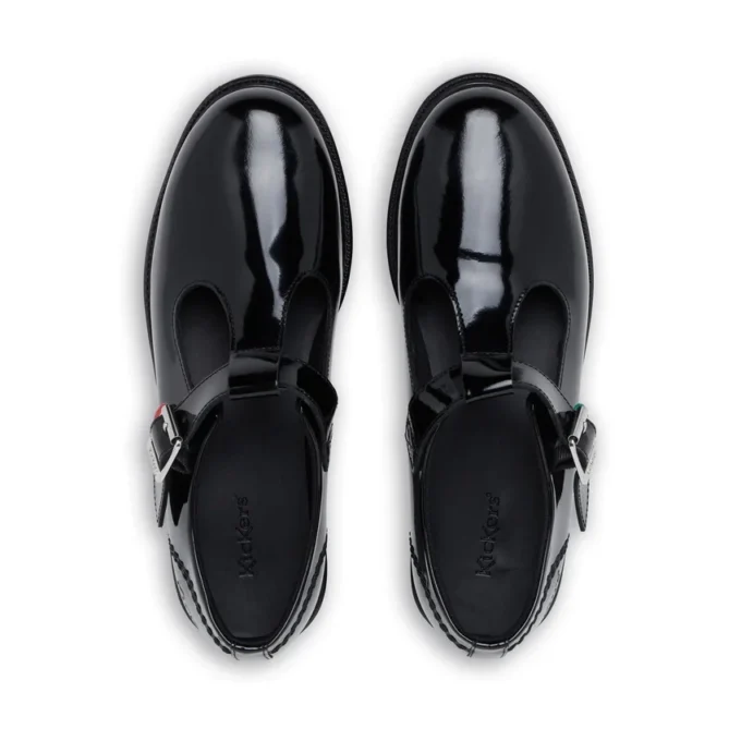 Chaussures en cuir Lach T-Bar pour jeunes filles, noir