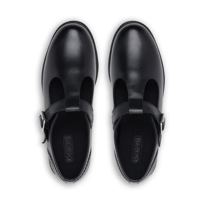Chaussures en cuir Lach T-Bar pour jeunes filles, noir