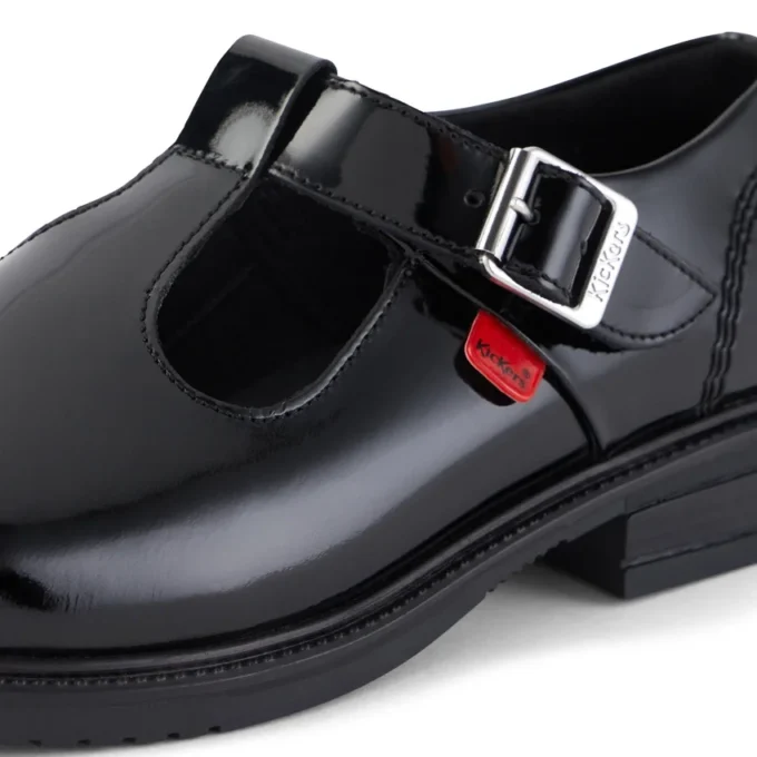 Chaussures en cuir Lach T-Bar pour jeunes filles, noir