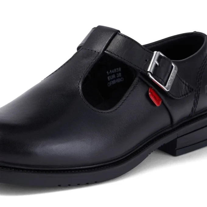 Chaussures en cuir Lach T-Bar pour jeunes filles, noir