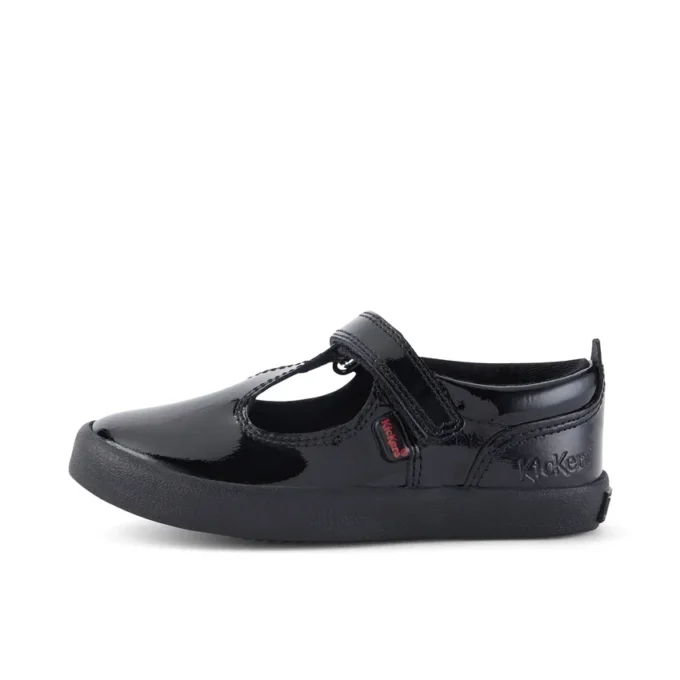 Chaussures Kariko à bride en T en cuir verni noir pour filles