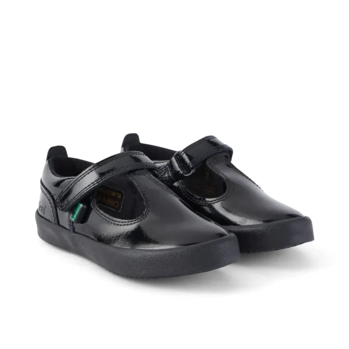 Chaussures Kariko à bride en T en cuir verni noir pour filles