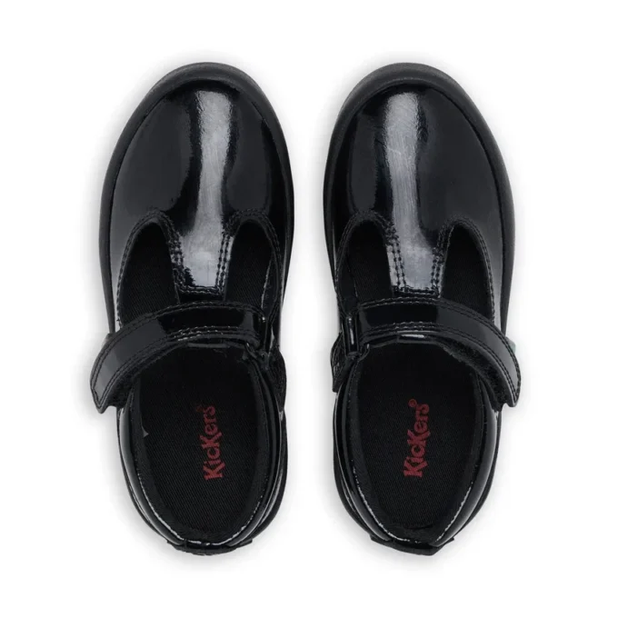 Chaussures Kariko à bride en T en cuir verni noir pour filles