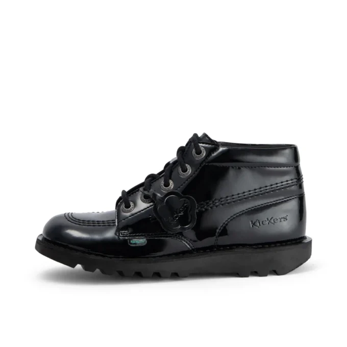 Chaussures Kick Hi en cuir et vernis noir pour jeunes filles