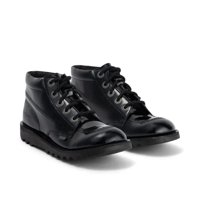 Chaussures Kick Hi en cuir et vernis noir pour jeunes filles