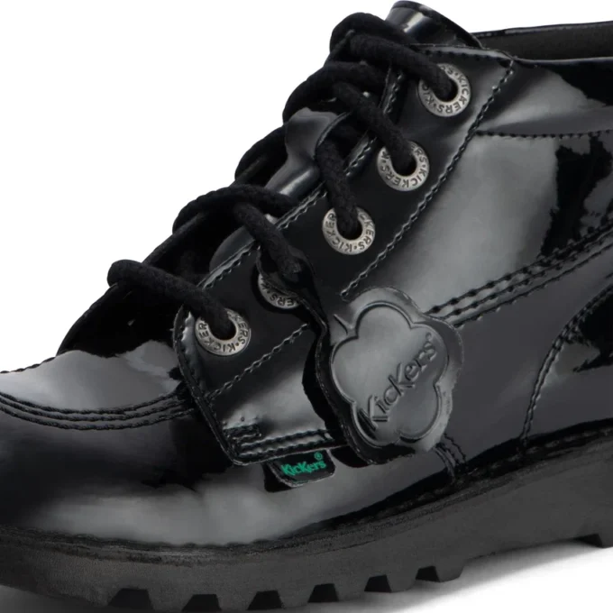 Chaussures Kick Hi en cuir et vernis noir pour jeunes filles