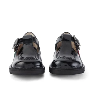 Chaussures Kick T-Bar en cuir verni noir pour bébés filles