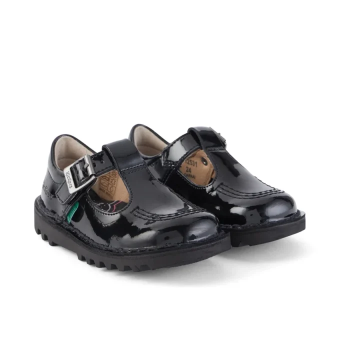 Chaussures Kick T-Bar en cuir verni noir pour bébés filles