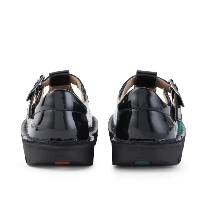 Chaussures Kick T-Bar en cuir verni noir pour bébés filles