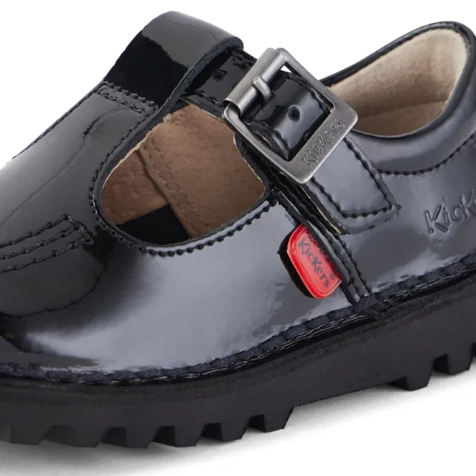 Chaussures Kick T-Bar en cuir verni noir pour bébés filles