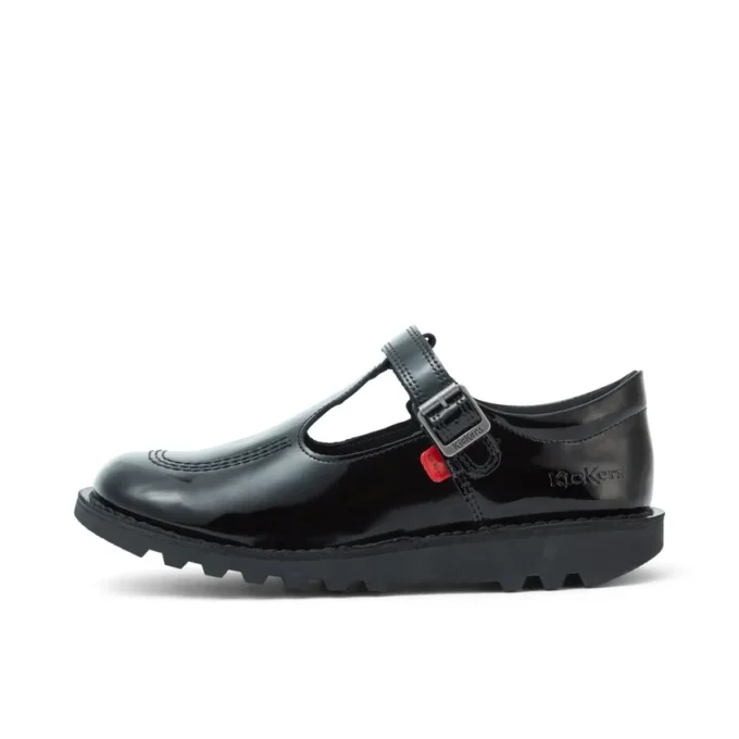 Chaussures Kick T-Bar en cuir verni noir pour jeunes filles