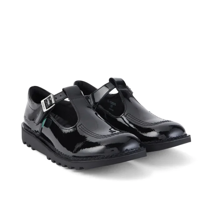 Chaussures Kick T-Bar en cuir verni noir pour jeunes filles
