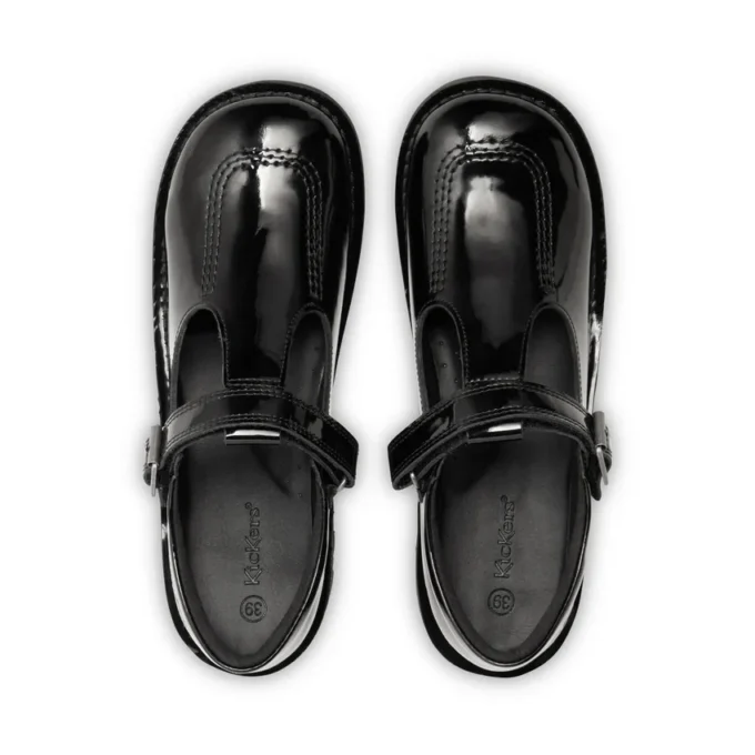 Chaussures Kick T-Bar en cuir verni noir pour jeunes filles
