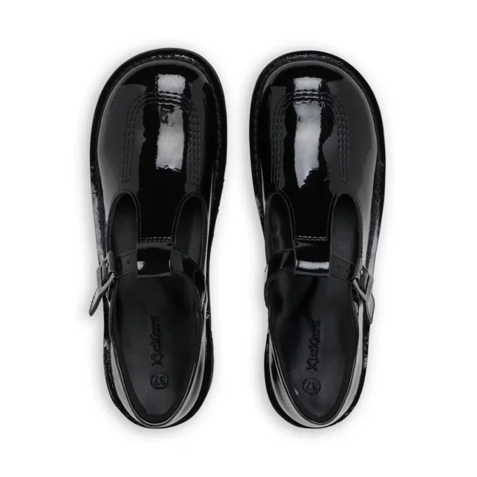 Chaussures Kick T-Bar en cuir verni noir pour jeunes filles