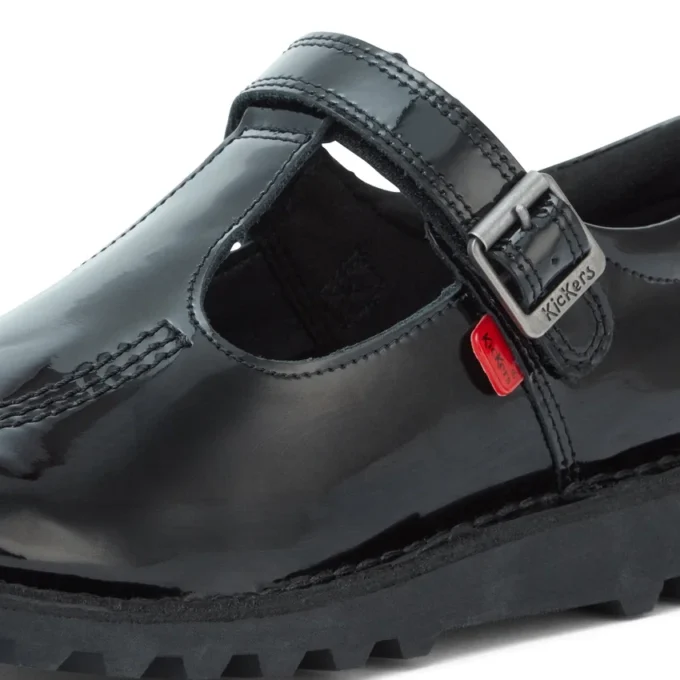 Chaussures Kick T-Bar en cuir verni noir pour jeunes filles