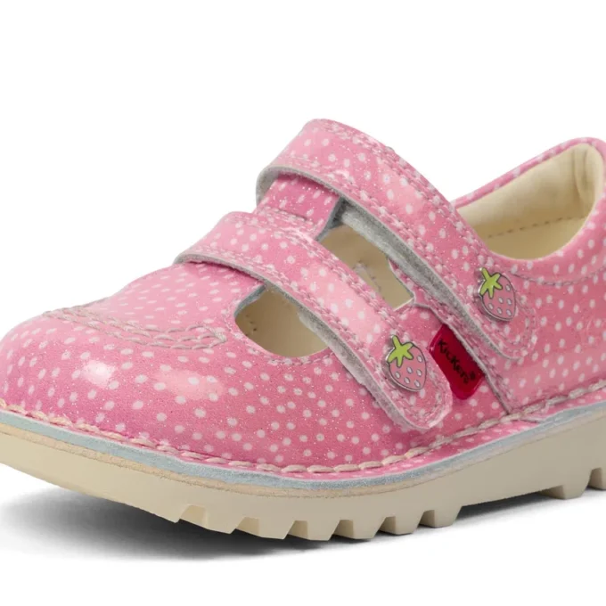 Chaussures Kick T-Bar Fruit en cuir verni rose pour bébé unisexe Chaussures Kick T-Bar Fruit en cuir verni rose pour bébé unisexe