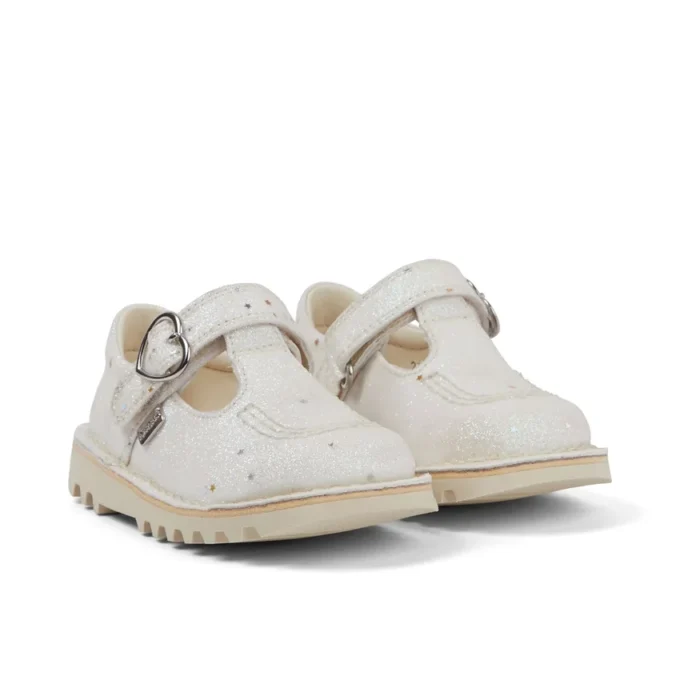 Chaussures Kick T-Bar pailletées unisexes pour bébés, blanches Chaussures Kick T-Bar pailletées unisexes pour bébés, blanches