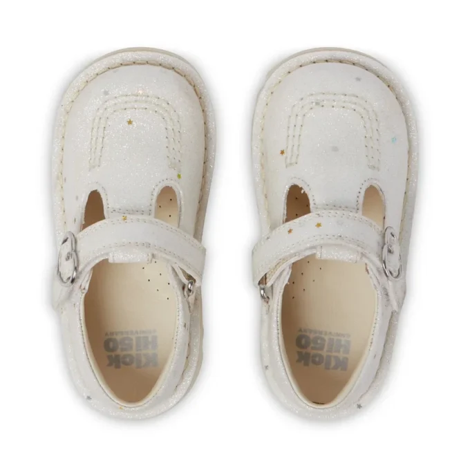 Chaussures Kick T-Bar pailletées unisexes pour bébés, blanches Chaussures Kick T-Bar pailletées unisexes pour bébés, blanches