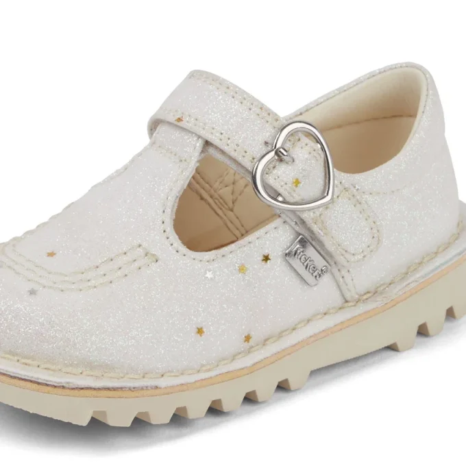 Chaussures Kick T-Bar pailletées unisexes pour bébés, blanches Chaussures Kick T-Bar pailletées unisexes pour bébés, blanches
