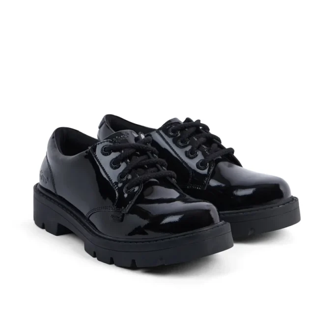 Chaussures Kori à lacets en cuir verni noir pour filles