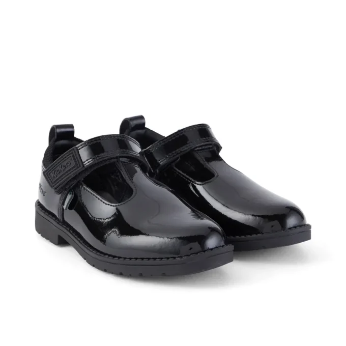 Chaussures Lachly T-Bar en cuir verni noir pour petites filles