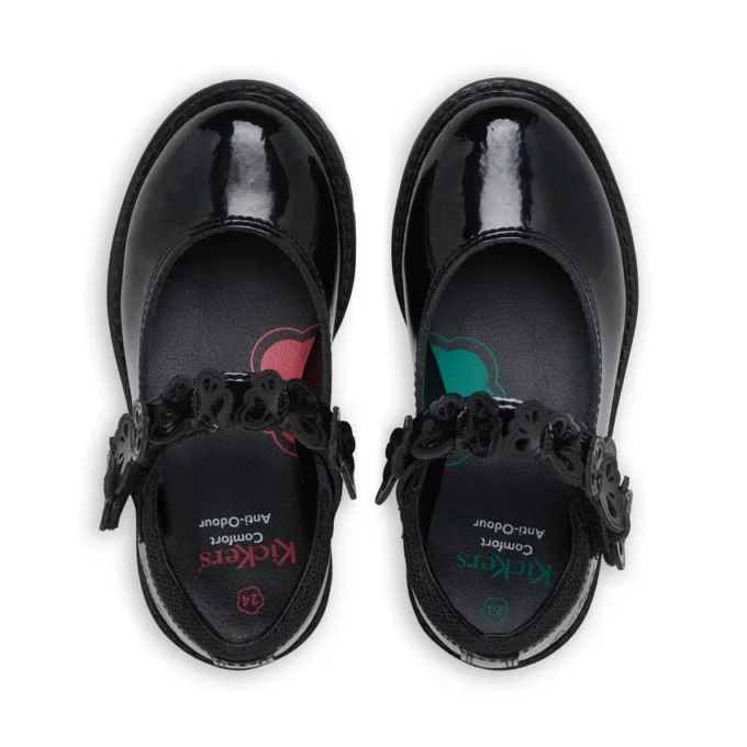 Chaussures pour bébés filles Lachly Butterfly Mj en cuir verni noir Chaussures pour bébés filles Lachly Butterfly Mj en cuir verni noir
