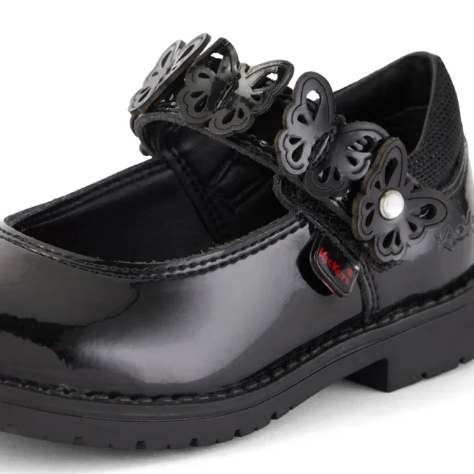 Chaussures pour bébés filles Lachly Butterfly Mj en cuir verni noir Chaussures pour bébés filles Lachly Butterfly Mj en cuir verni noir