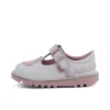 Chaussures T-Bar Wave en cuir blanc pour bébé fille