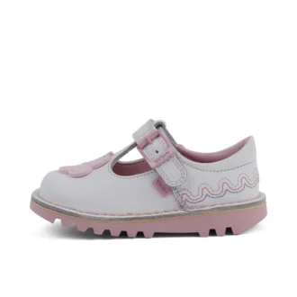 Chaussures T-Bar Wave en cuir blanc pour bébé fille