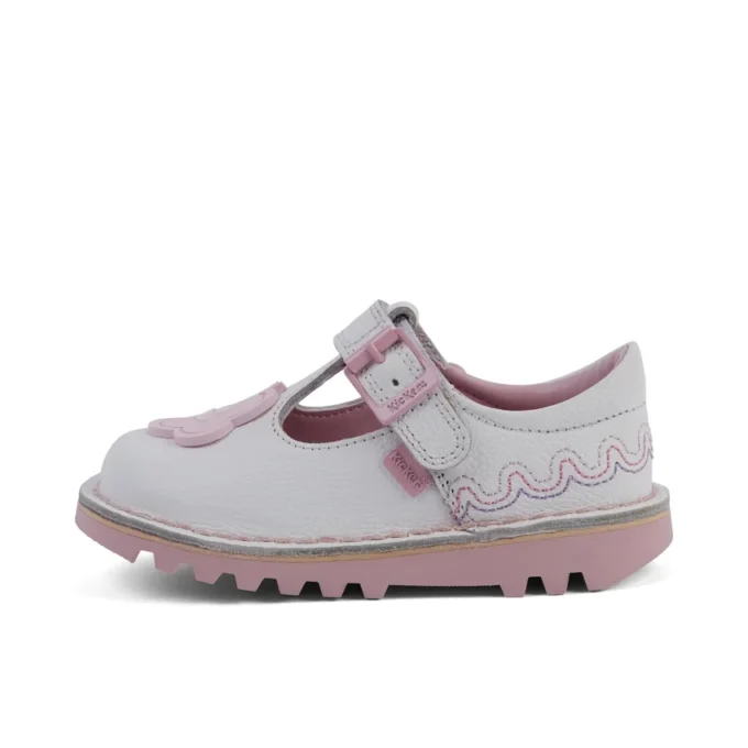 Chaussures T-Bar Wave en cuir blanc pour bébé fille
