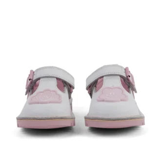 Chaussures T-Bar Wave en cuir blanc pour bébé fille