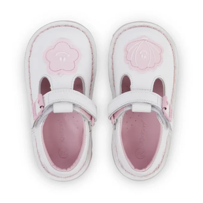 Chaussures T-Bar Wave en cuir blanc pour bébé fille