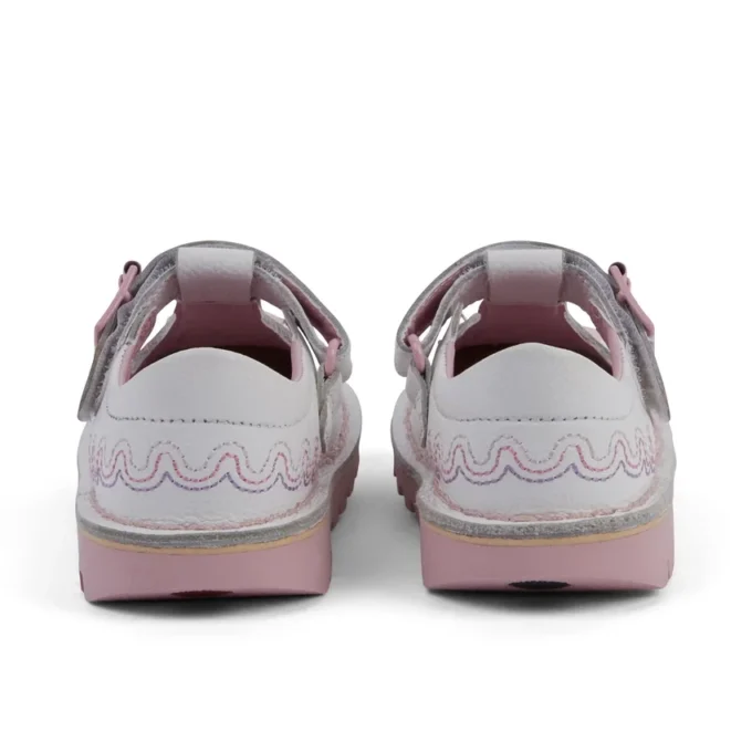 Chaussures T-Bar Wave en cuir blanc pour bébé fille