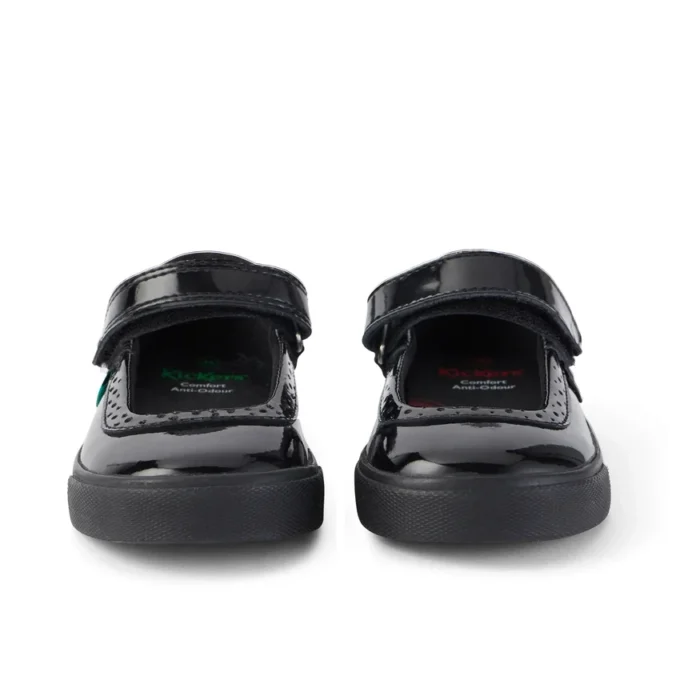 Chaussures Tovni Brogue MJ en cuir verni noir pour petites filles Chaussures Tovni Brogue MJ en cuir verni noir pour petites filles