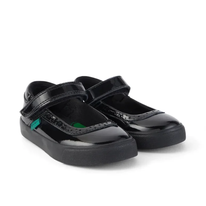 Chaussures Tovni Brogue MJ en cuir verni noir pour petites filles Chaussures Tovni Brogue MJ en cuir verni noir pour petites filles