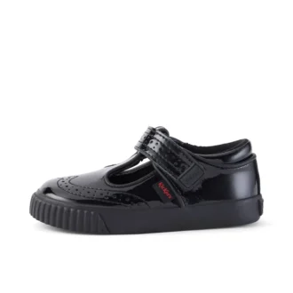 Chaussures Tovni Brogue T-Bar en cuir verni noir pour filles en bas âge
