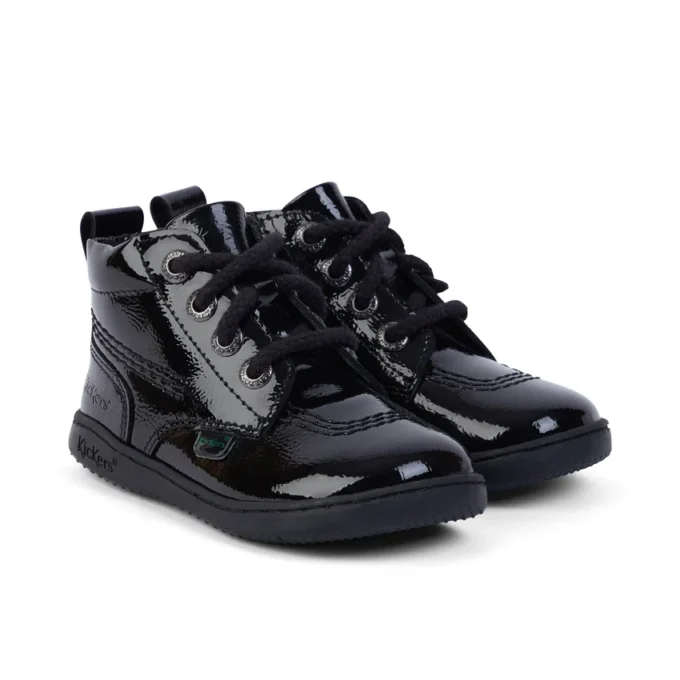 Chaussures unisexes pour bébés Playflex Hi en cuir verni froissé noir Chaussures unisexes pour bébés Playflex Hi en cuir verni froissé noir