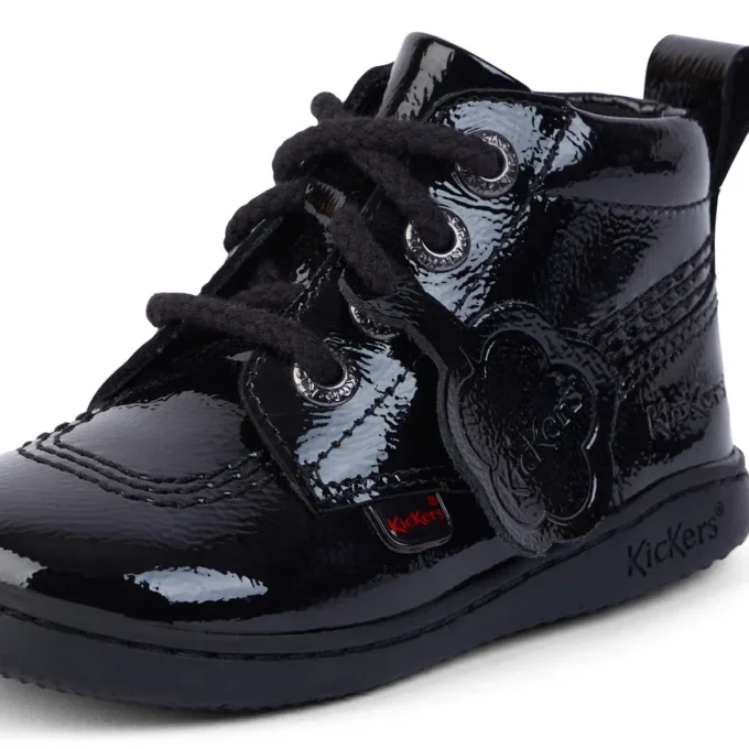 Chaussures unisexes pour bébés Playflex Hi en cuir verni froissé noir Chaussures unisexes pour bébés Playflex Hi en cuir verni froissé noir