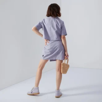 Chemise courte à carreaux pour femme, couleur lilas